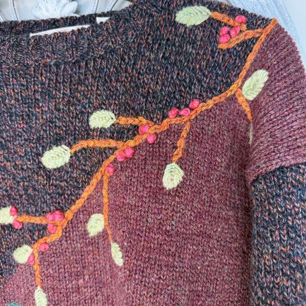 Vintage 1988 Susan Bristol Shetland Wool Deer Rabbit Forest Scene Sweater Size M - Picture 3 of 12